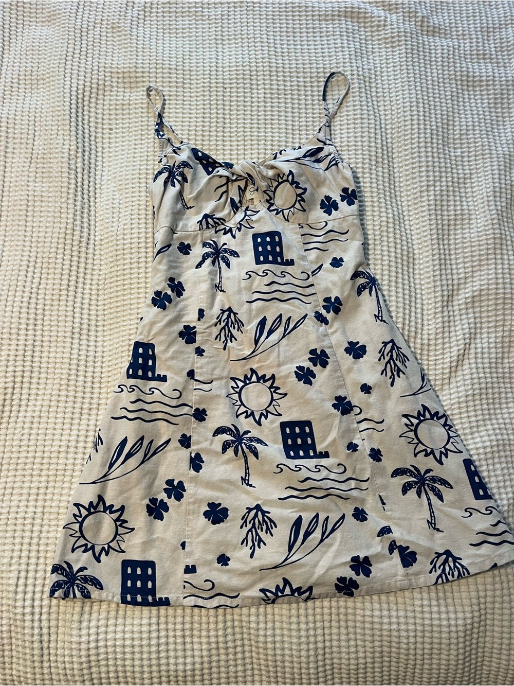 Jessica Simpson Cream Sundress with Navy Tropical Print